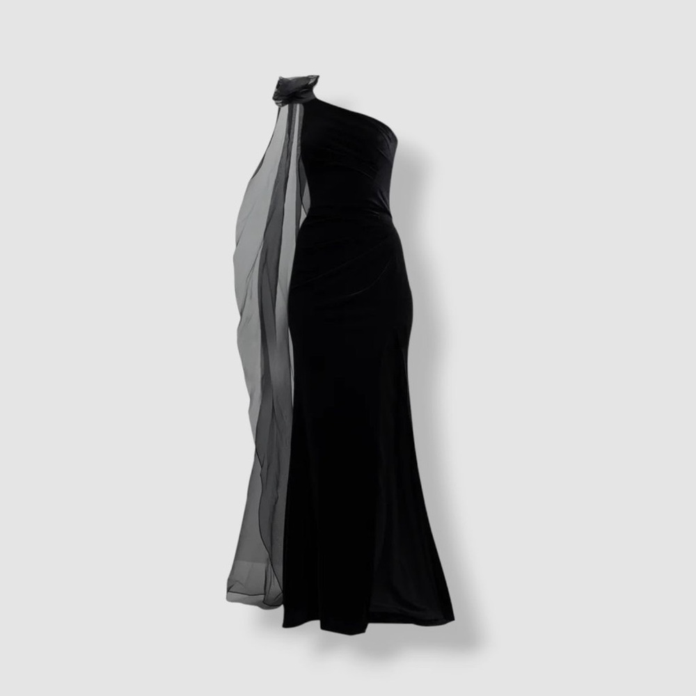 JVN by Jovani Black One-Shoulder Gown